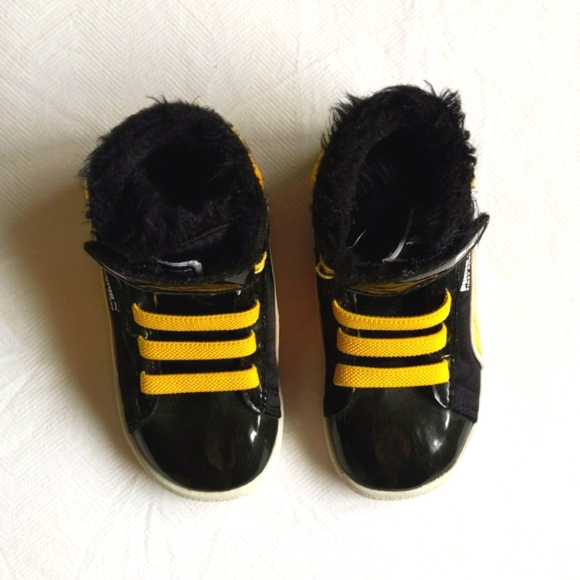puma first round high top sneakers yellow & black patent toddler boys size 6 - Picture 4 of 11